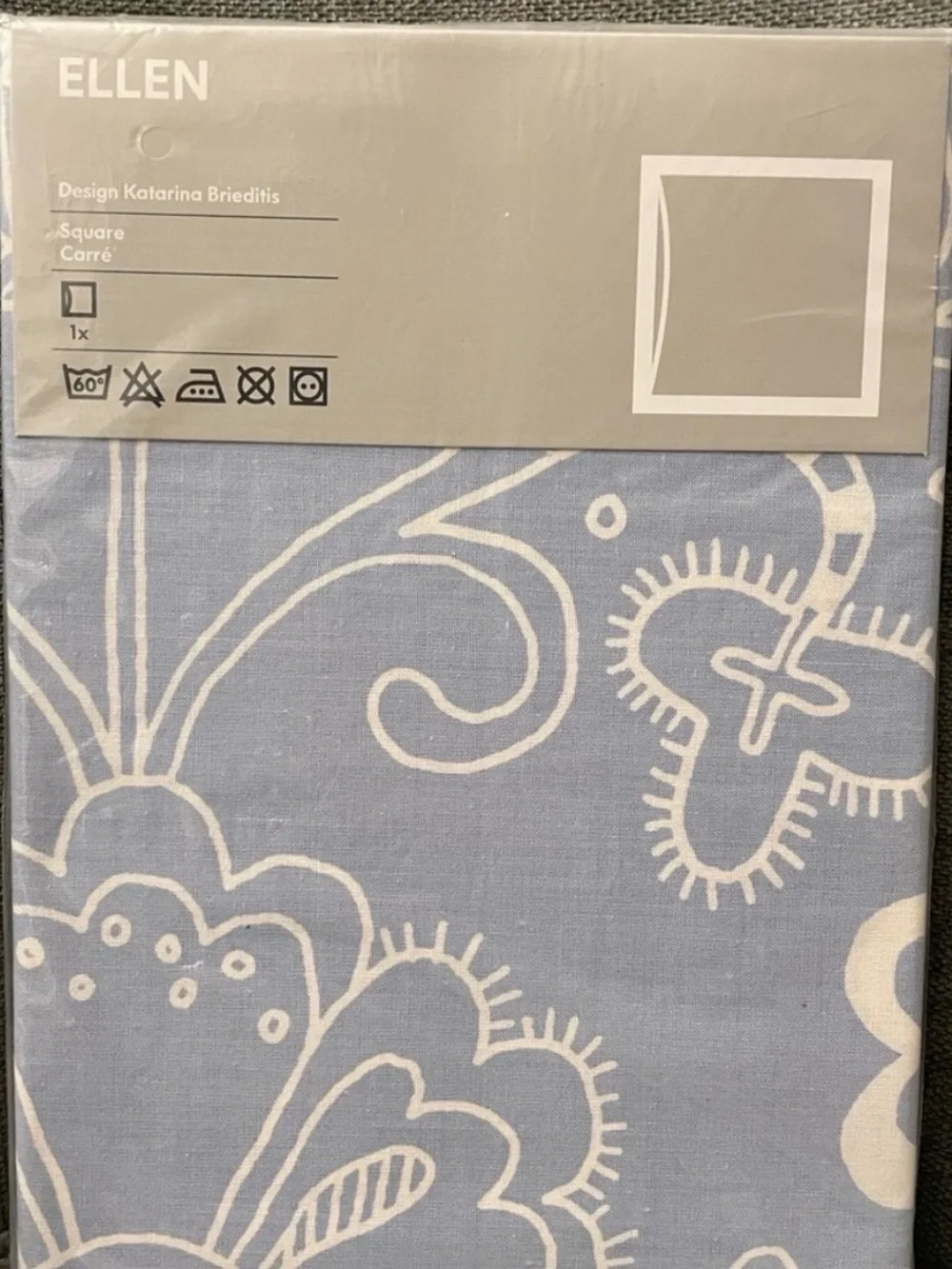 NEW IKEA ELLEN Light Blue and White Floral Graphic Euro Sham Cover 26”x26”